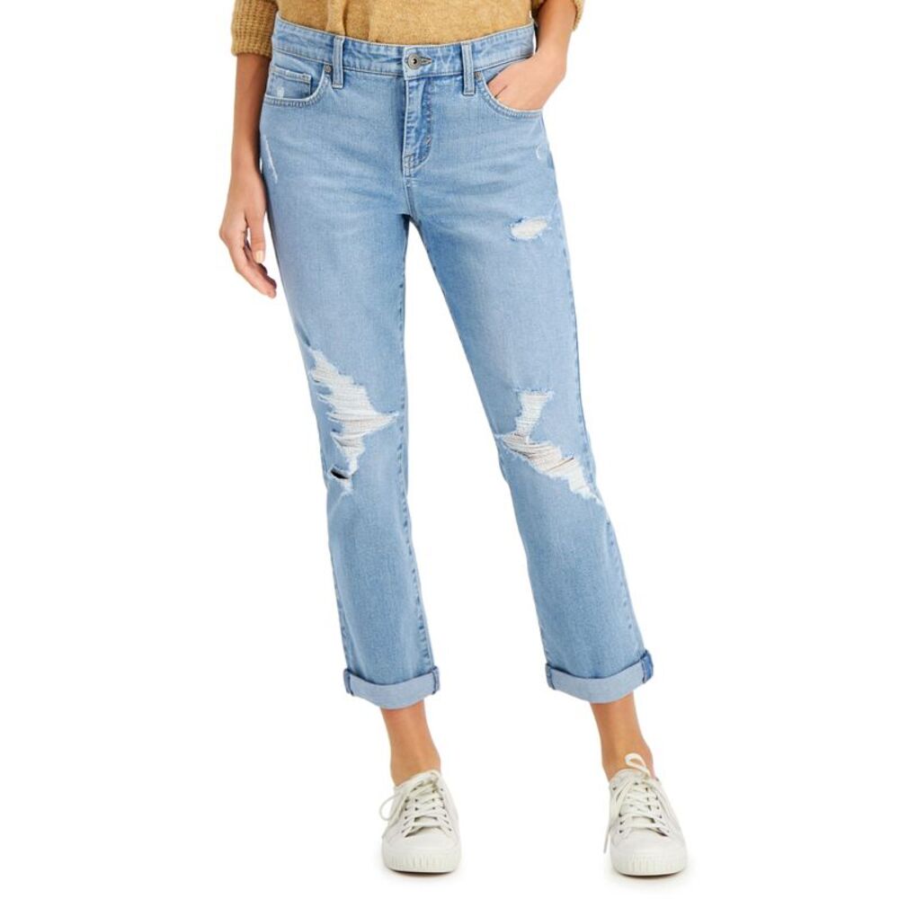 Style & Co Petite Distressed Curvy Girlfriend Jeans